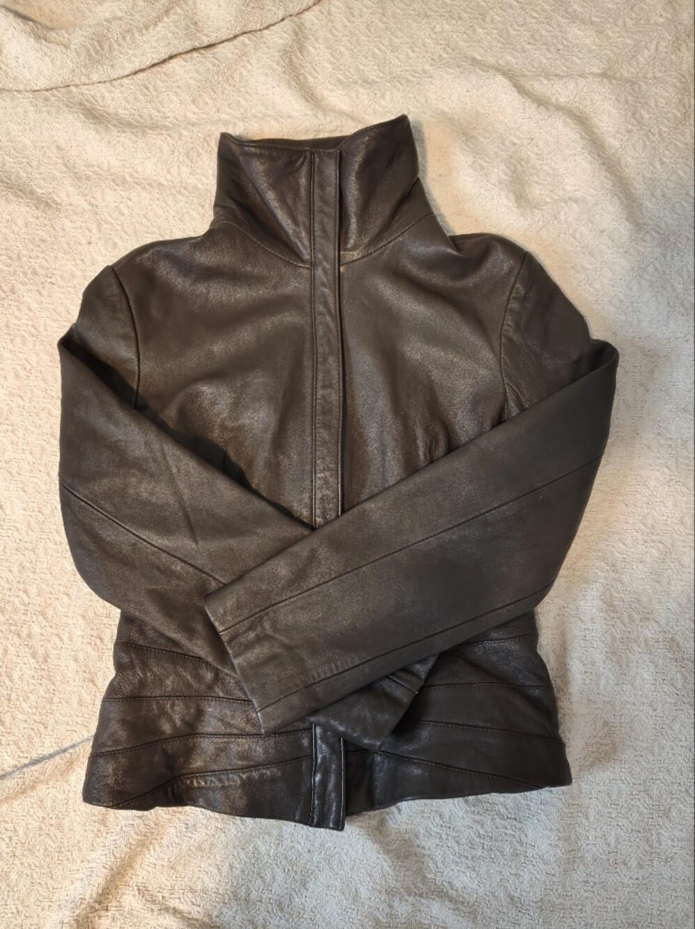 bebe Chocolate Brown High Neck Long Sleeve Leather Jacket Y2K Size XS